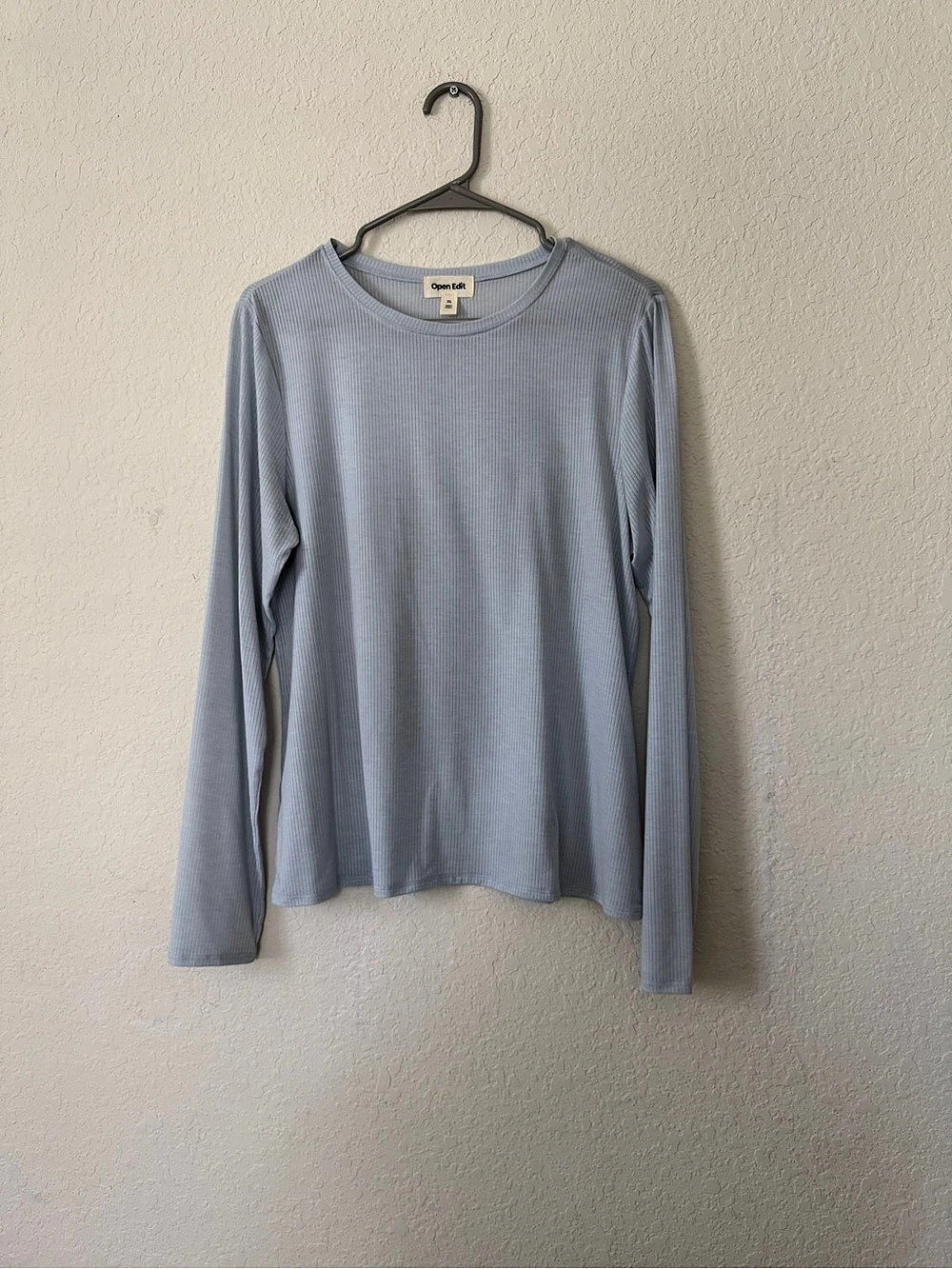 Ribbed Long Sleeve Top light blue size XL